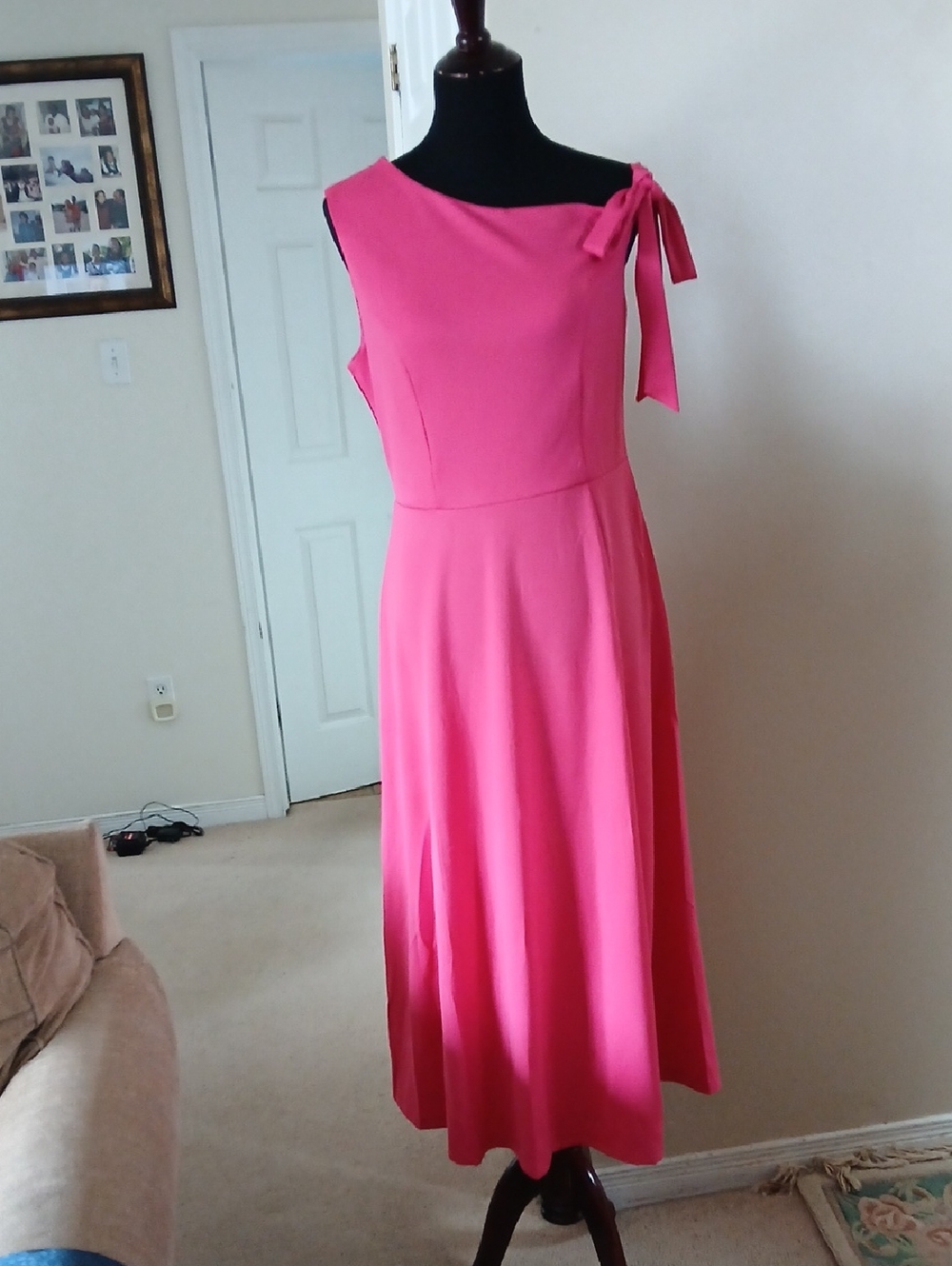 Women’s One-Shoulder Pink Midi Dress with Tie Shoulder